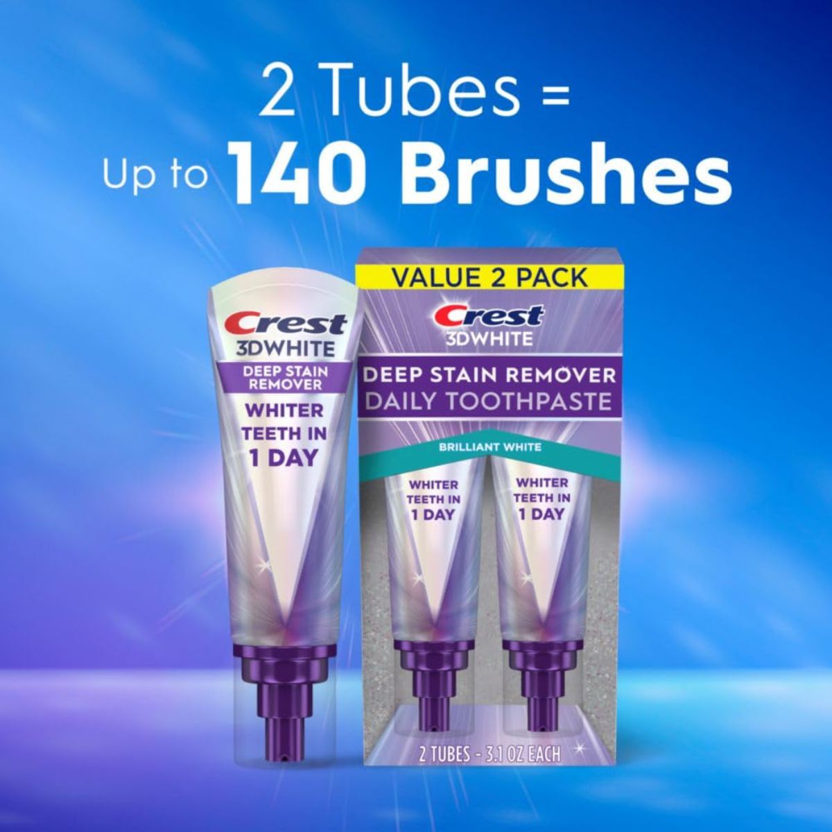【エクスプレス便】 Crest 3DWhite Brilliance Deep Stain Remover Brilliant White Toothpaste - 3.1oz/2pk クレスト 3Dホワイト ブリリアンス ディープステインリムーバー ブリリアントホワイト 歯磨き粉 - 87g/2パック ホワイトニング 白い歯 笑顔 新作