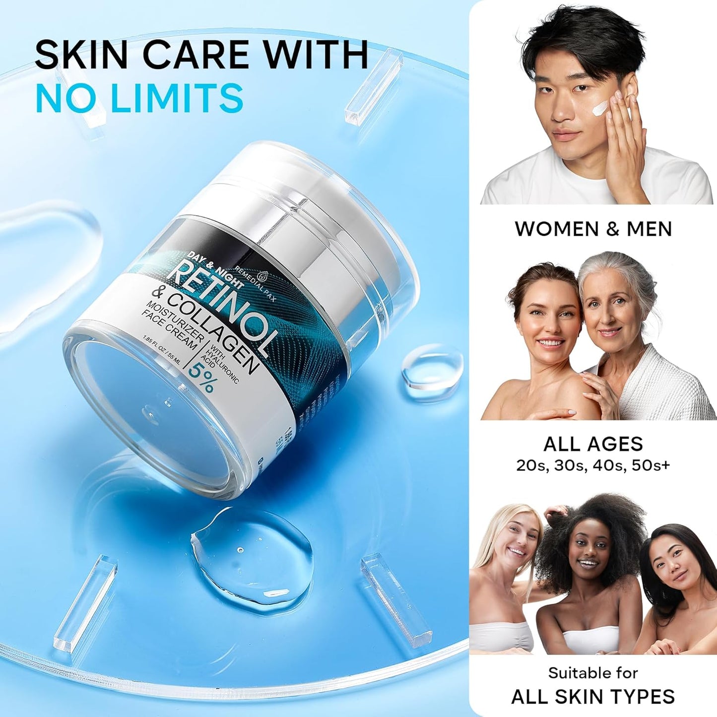 【エクスプレス便】REMEDIAL PAX Retinol & Collagen Moisturizer Face Cream Hyaluronic Acid 5% 1.85 Fl Oz レメディール パックス レチノール&コラーゲン 保湿クリーム ヒアルロン酸 5% 55ml