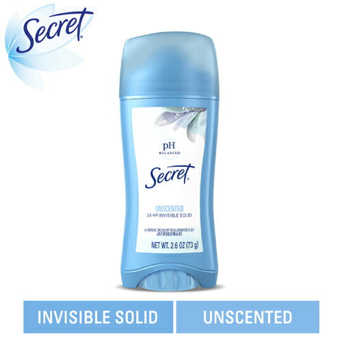【追跡可能海外メール便】シークレット インビジブルソリッド UNSCENTED デオドラント 73g 白くならないタイプ 無香料 Secret Invisible Solid 制汗剤 匂い ワキ ワキガ