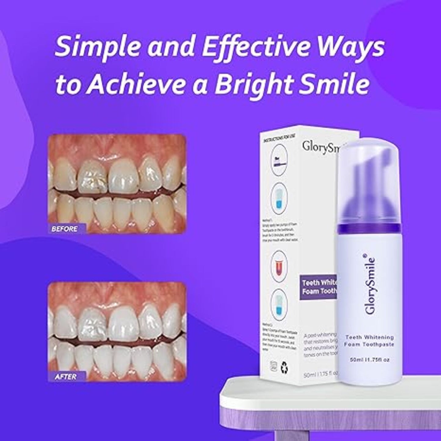 【追跡可能海外メール便】 GlorySmile Purple Foam Toothpaste for Teeth Whitening グローリースマイル パープルフォーム ホワイトニング歯磨き粉 50ml / 1.75oz 紫色のホワイトニング歯磨き粉 ホワイトニング 白い歯