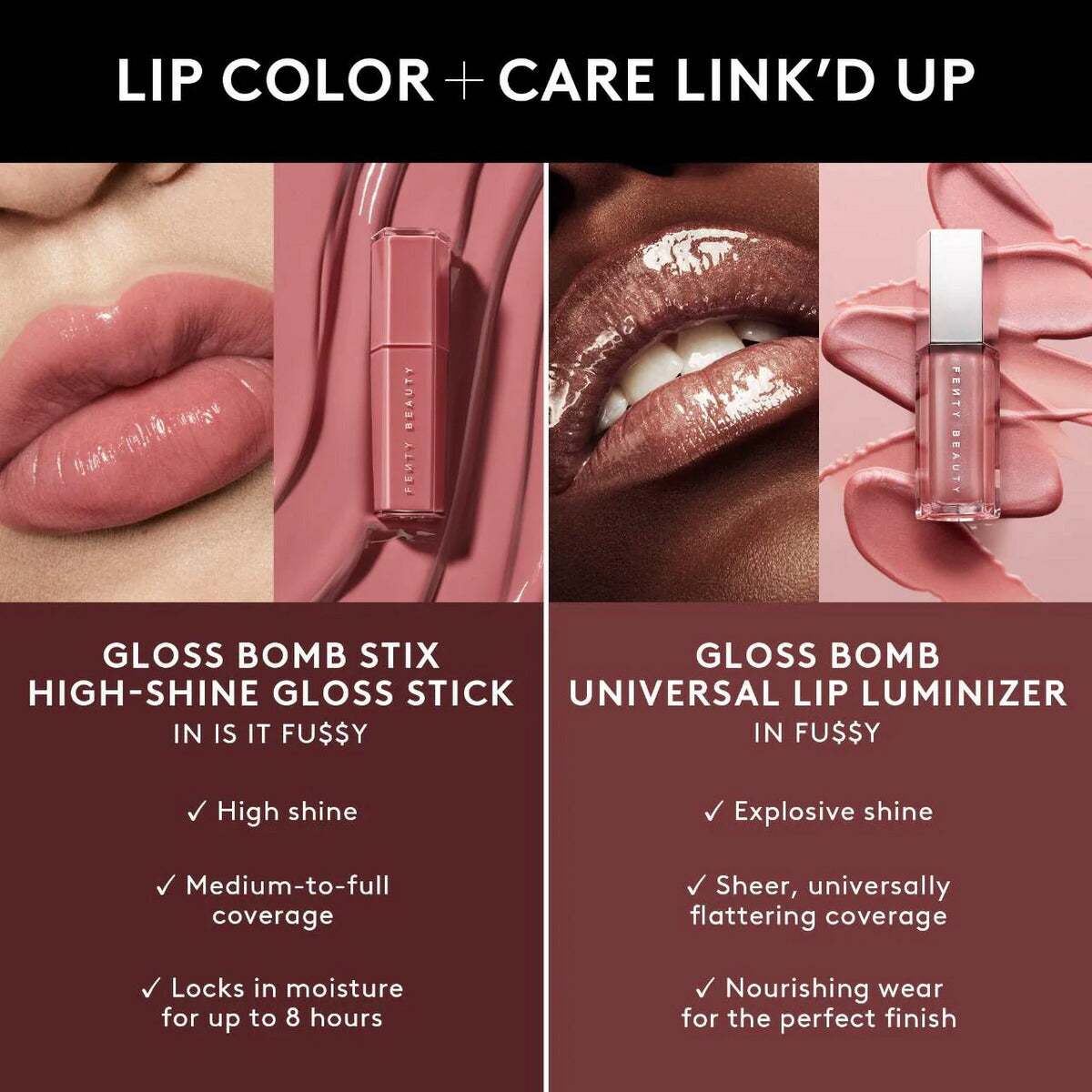 【追跡可能海外メール便】Fenty Beauty フェンティビューティー Gloss Bomb Stix High-Shine Gloss Stick (Is It FU$$Y - dusty pink) 0.12oz 3.6g グロスボム スティックス ハイシャイン グロススティック ファシィ