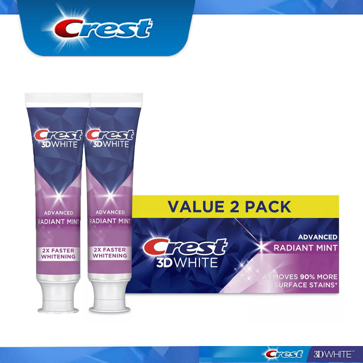 【エクスプレス便】【2本セット】最新版 Crest 3D White Advanced Radiant Mint 3.3oz クレスト 3Dホワイト ラディアントミント ホワイトニング歯磨き粉 ホワイトニング 白い歯