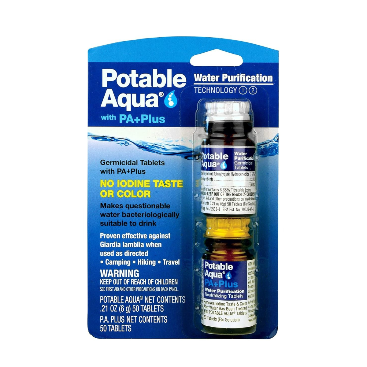【追跡可能海外メール便】Potable Aqua Water Purification Tablets with PA Plus, Portable and Effective Solution for Camping 2.24oz ポータブルアクア 水浄化タブレット PAプラス付き 63.6g キャンプ用 防災 防災グッズ
