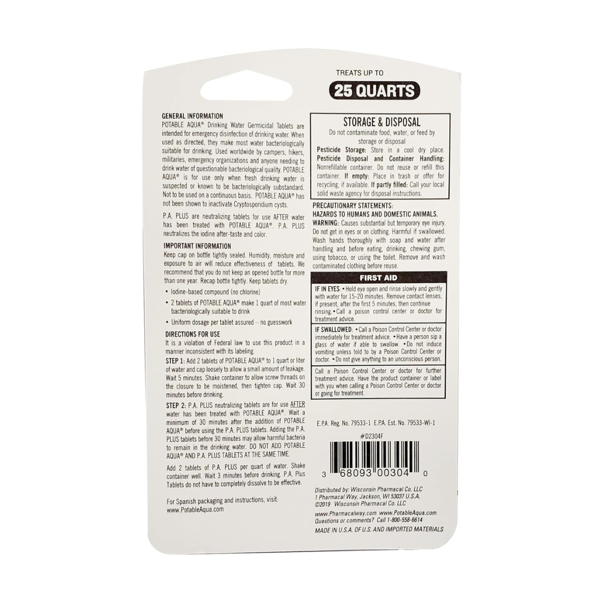 【追跡可能海外メール便】Potable Aqua Water Purification Tablets with PA Plus, Portable and Effective Solution for Camping 2.24oz ポータブルアクア 水浄化タブレット PAプラス付き 63.6g キャンプ用 防災 防災グッズ