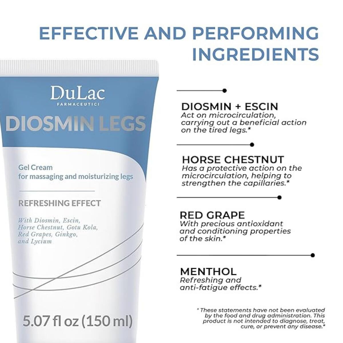 【エクスプレス便】DuLac レッグジェル 150 ml(5.07 fl oz)むくみケア メントール配合 Dulc Diosmin Legs Varicose Veins Treatment for Legs