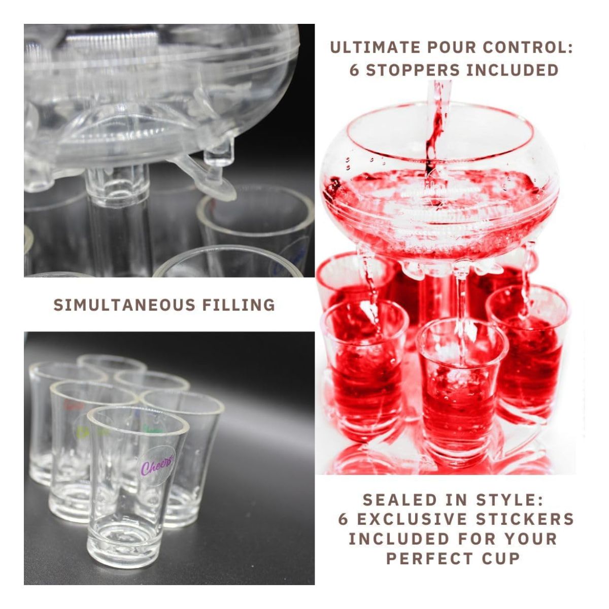 【エクスプレス便】パーティー ドリンク用 ショットグラス ディスペンサーとホルダー 6個のグラス付き Shot Glass Dispenser And Holder - Party Drink Set For Liquor With 6 Glasses