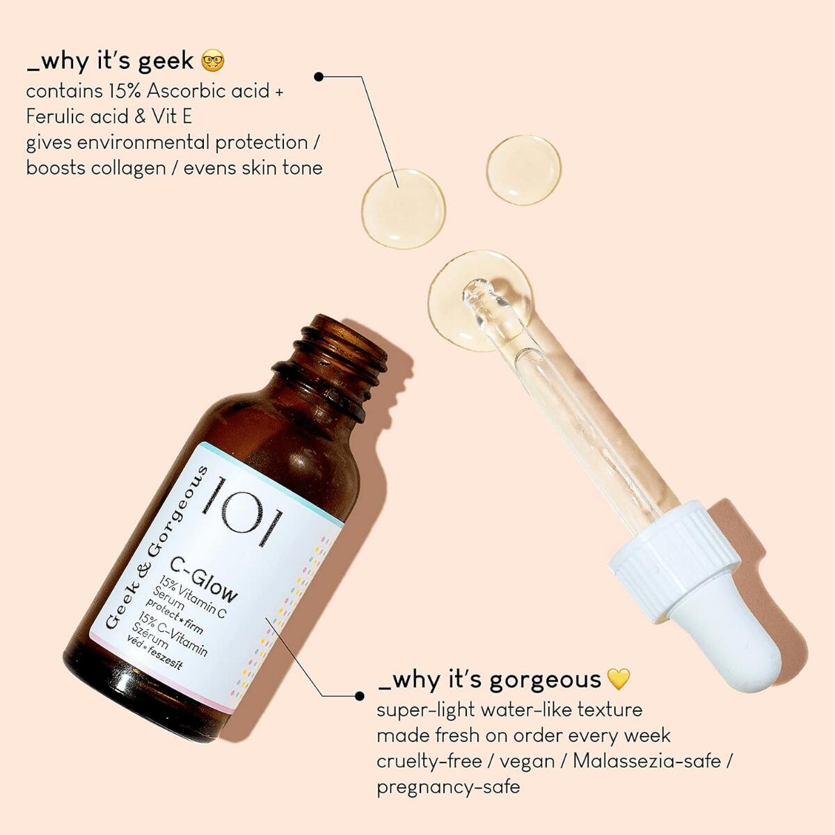 【追跡可能海外メール便】Geek & Gorgeous C-Glow セラム 30ml Geek & Gorgeous C-Glow Vitamin C + Ferulic acid & Vitamin E Serum 1 oz ビタミンC ビタミンE 配合 透明感 美容液