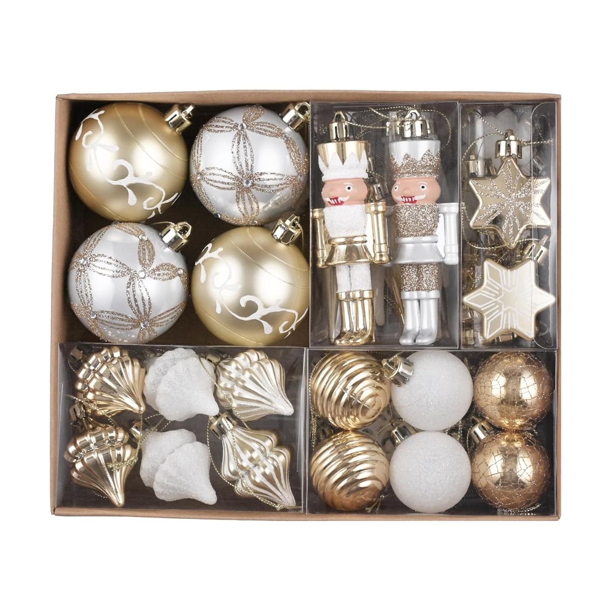【エクスプレス便】Valery Madelyn クリスマスツリー オーナメントセット 50個入り ホワイト&ゴールド Valery Madelyn Christmas Tree Ornaments Set 50ct White Gold Xmas Holiday Wedding Decor くるみ割り人形 割れにくい ホリデー