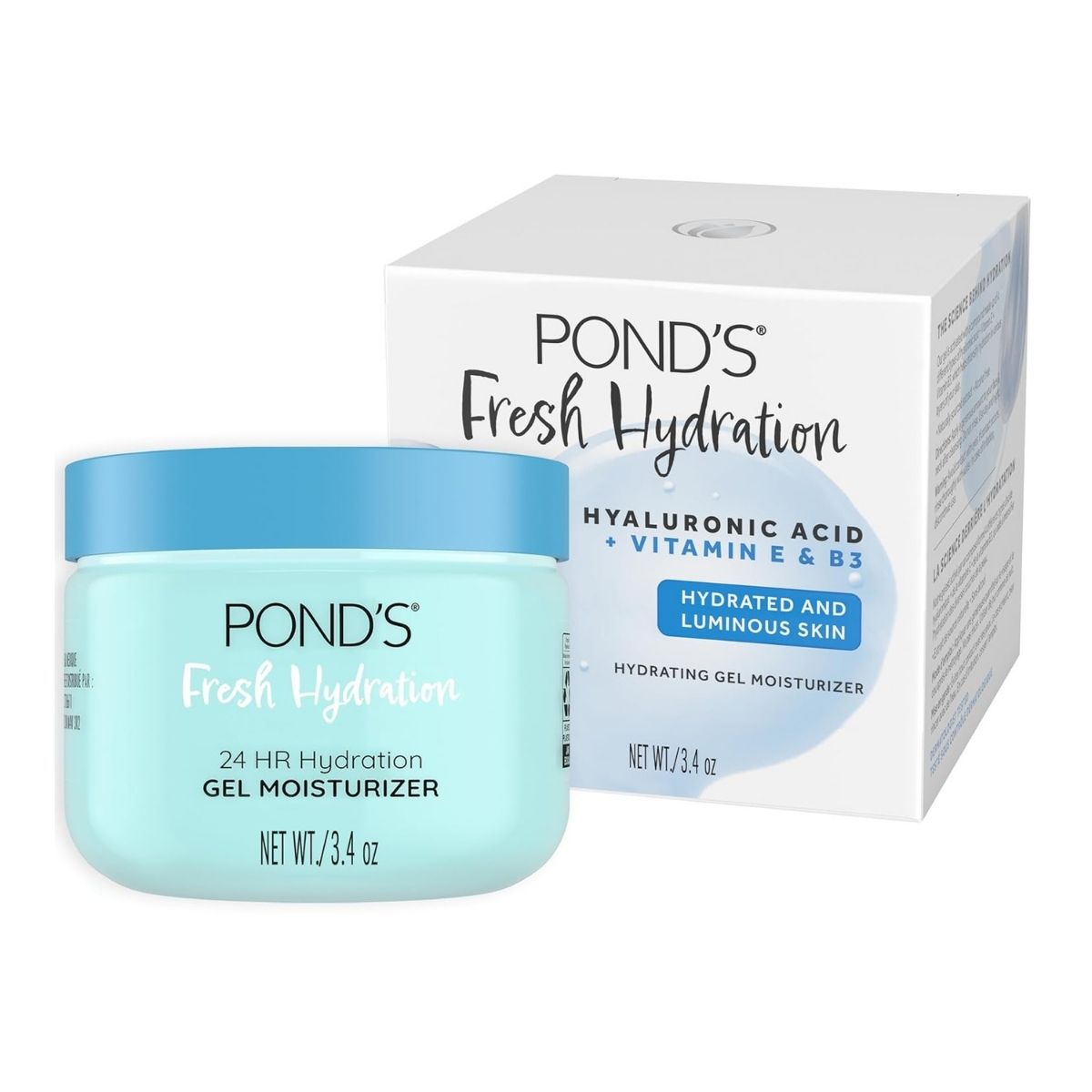【エクスプレス便】POND'S ジェルフェイスモイスチャライザー ヒアルロン酸・ビタミンE&B3配合 POND'S Hyaluronic Acid, Vitamin E & B3 Gel Face Moisturizer For 24 hour 3.4 oz 保湿クリーム