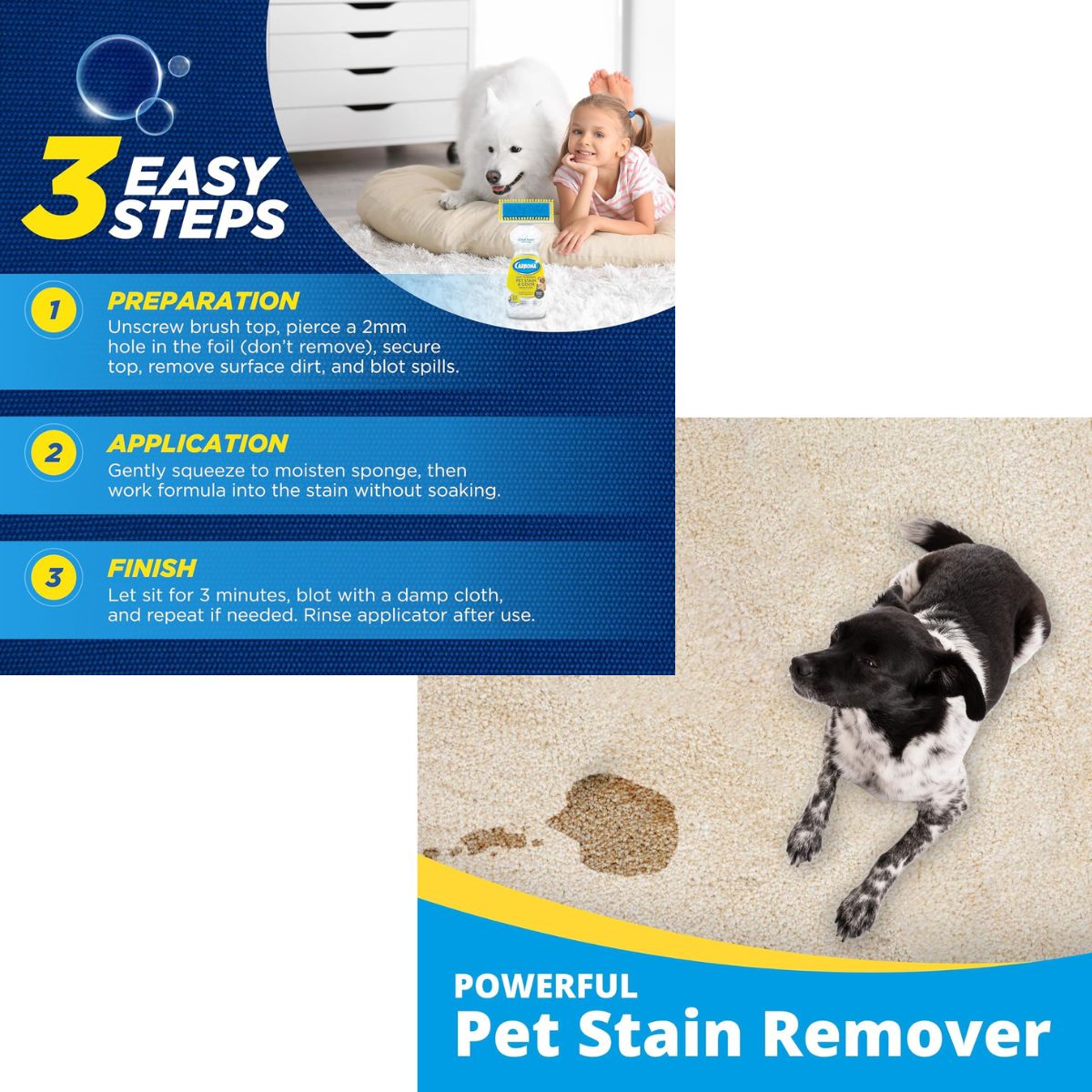 【エクスプレス便】カーボナ ペット用カーペットクリーナー 無香料 オキシパワー  シミ・消臭剤 400ml Carbona Oxy-Powered Pet Stain & Odor Remover | Carpet Cleaner for Pets | 13.5oz