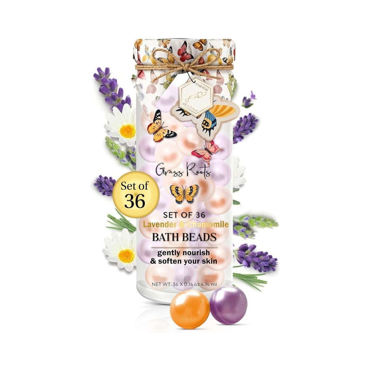 【エクスプレス便】Grass Roots グラスルーツ バスオイルビーズ 36個入 ラベンダー&カモミールの香り Grass Roots Bath Oil Beads Set of 36 - Lavender & Chamomile Scented Bath Bead