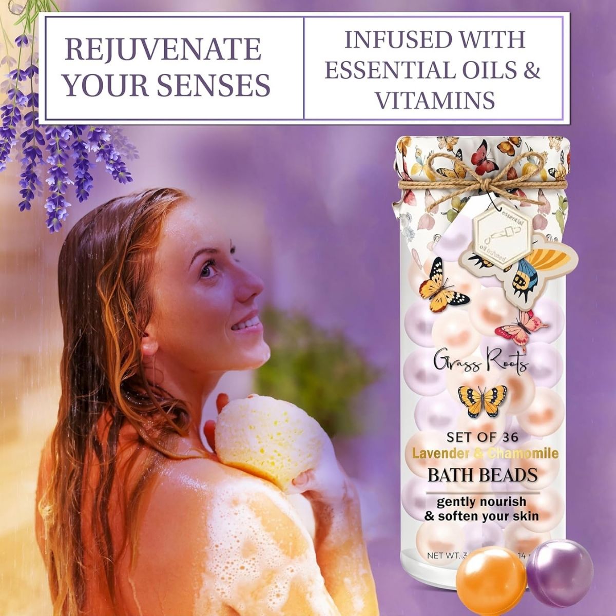 【エクスプレス便】Grass Roots グラスルーツ バスオイルビーズ 36個入 ラベンダー&カモミールの香り Grass Roots Bath Oil Beads Set of 36 - Lavender & Chamomile Scented Bath Bead