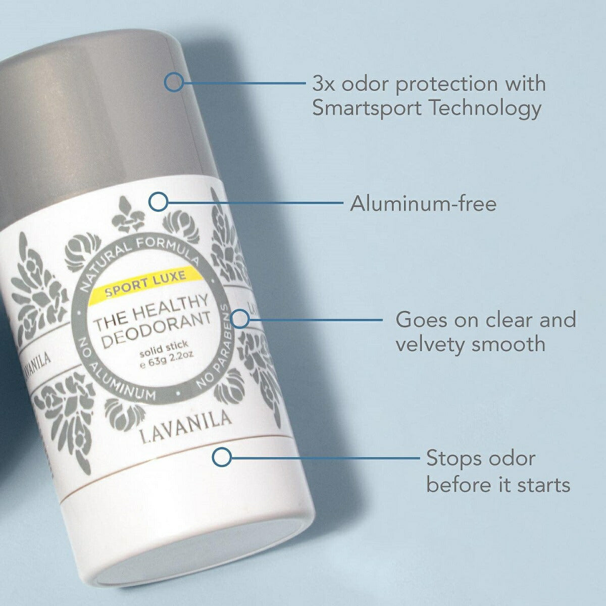 【追跡可能海外メール便】Lavanila Aluminum Free Sport Luxe Deodorant 2oz ラバニラ アルミニウムフリー スポーツラックス デオドラント 63g男性用 女性用 男女兼用 スティックタイプ スポーツ 制汗剤 消臭剤