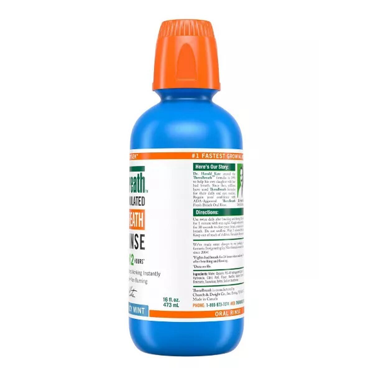 【エクスプレス便】 TheraBreath Fresh Breath Mouthwash, Icy Mint, Alcohol-Free, 16 Fl Oz<br>セラブレス フレッシュブレス マウスウォッシュ アイシーミント<br>口内洗浄 口臭対策 アルコールフリー