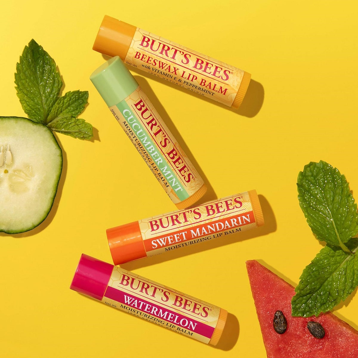 【追跡可能海外メール便】Burt's Bees Beeswax Lip Balm value 0.15oz/4-pack (Freshly Picked) バーツビーズ リップバーム 4.25g / 4本セット(もぎたてフルーツ)ギフトセット ペパーミント キュウリミント スイカ スイートマンダリン