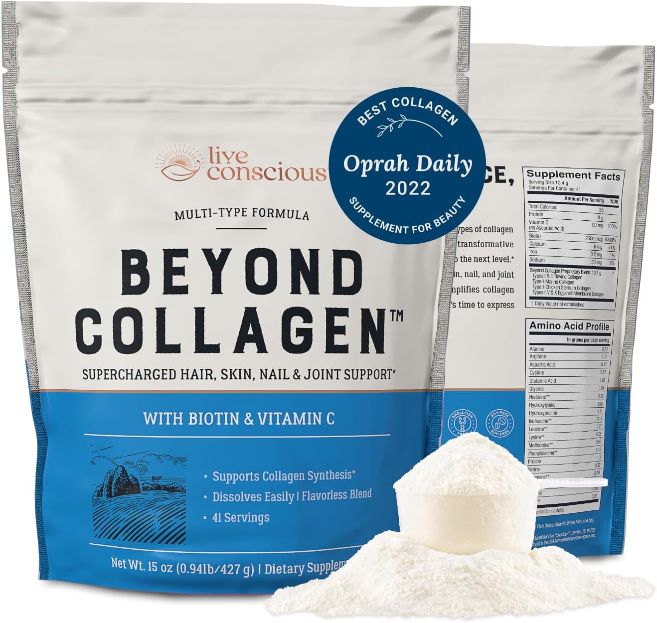 【エクスプレス便】Live Conscious Beyond Collagen Blend with Biotin & Vitamin C 41杯分 ライブコンシャス 加水分解コラーゲンパウダー コラーゲンペプチド ビオチン&ビタミンC配合 味なし
