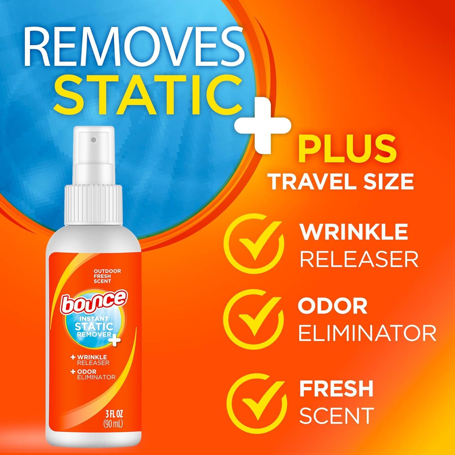 【追跡可能海外メール便】Bounce Rapid Touch-Up 3-In-1 Wrinkle Release Spray 3oz バウンス 衣類のしわ取りスプレー 90ml アイロン不要 お出かけ前に