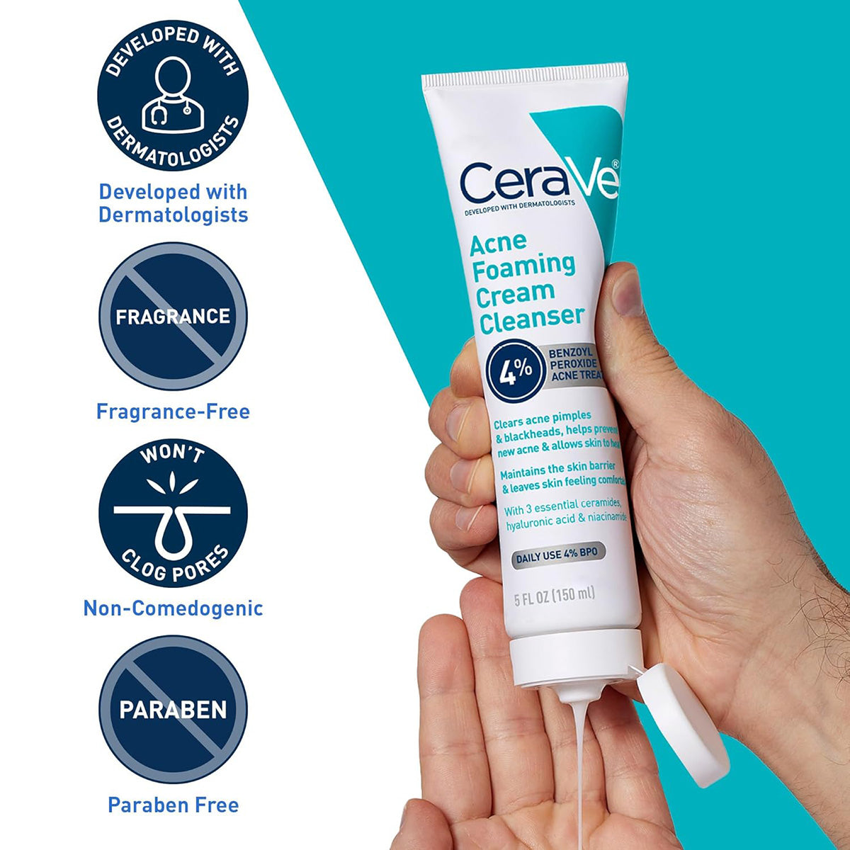 【追跡可能海外メール便】CeraVe Acne Foaming Cream Cleanser 5oz セラヴィ アクネ クレンジング 洗顔フォーム 150ml 美容 スキンケア にきび にきび跡 肌荒れ