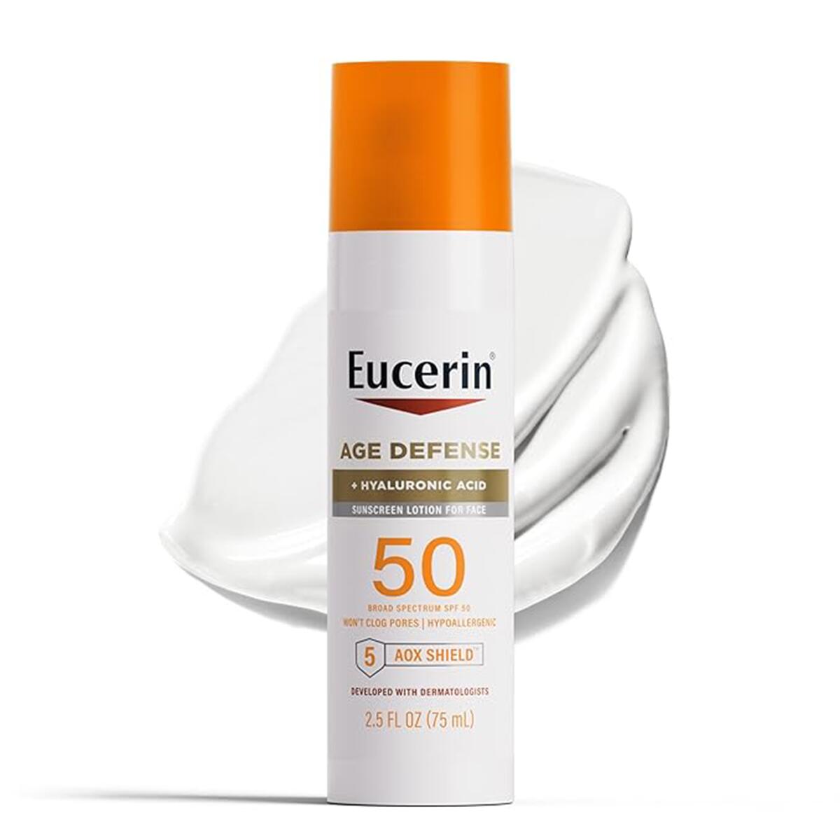 【追跡可能海外メール便】Eucerin Sun Age Defense SPF50 2.5oz ユーセリン ヒアルロン酸配合 顔用 日焼け止め SPF50 75ml 低刺激 敏感肌 無香料 ヒアルロン酸 保湿