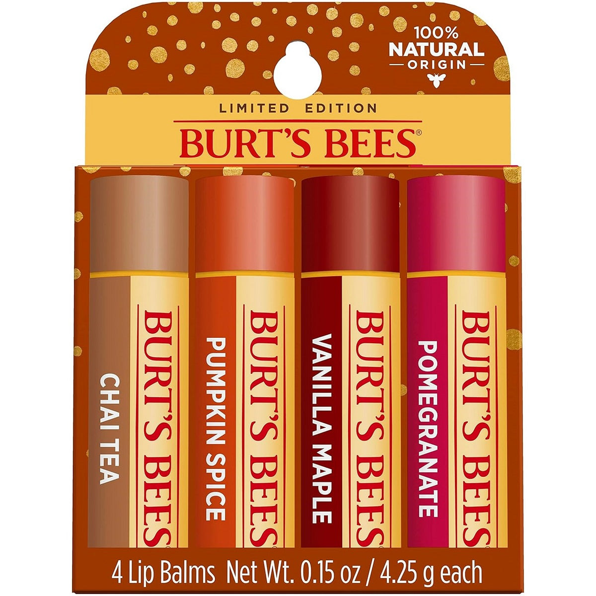 【追跡可能海外メール便】Burt's Bees Lip Balm(Fall Variety Pack)Chai Tea, Pumpkin Spice, Vanilla Maple, Pomegranateバーツビーズ リップ バーム ギフトセット