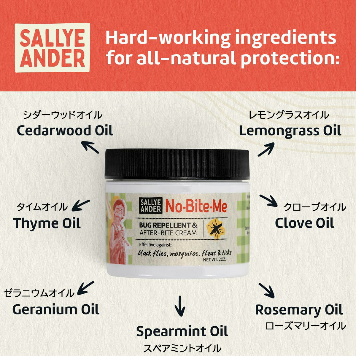 【追跡可能海外メール便】Sallye Ander No-Bite-Me 2oz クリーム 天然成分