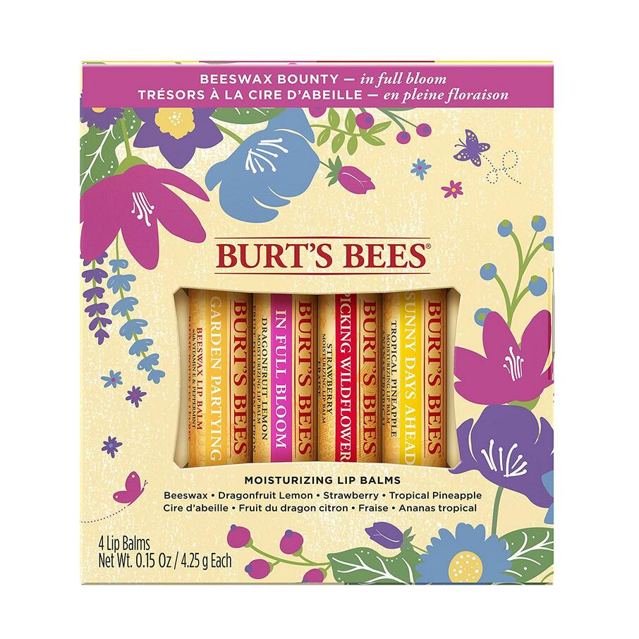 【追跡可能海外メール便】Burt's Bees Gifts, Lip Balm Products, In Full Bloom Set バーツビーズ 4種 リップ パック(4.25g×4本) Original Beeswax, Dragonfruit Lemon, Tropical Pineapple & Strawberry (4 Pack) リップセット リップケア 乾燥 保湿 リップ