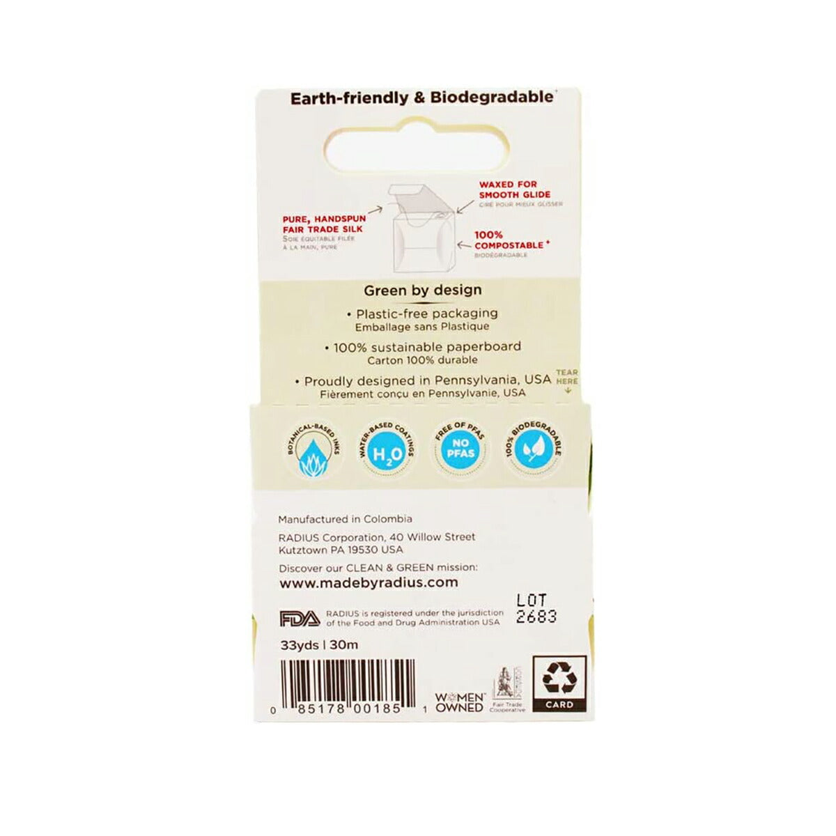 【追跡可能海外メール便】RADIUS Natural Unscented Silk Dental Floss 33 Yards ラディウス オーガニックフロス ペパーミント 30m 3個セット 歯間フロス デンタルフロス オーガニック シルク