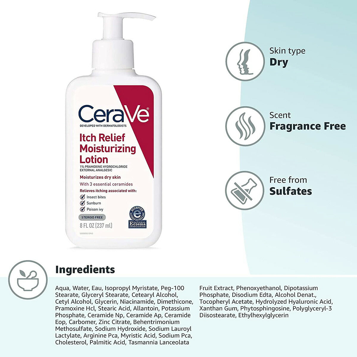 【エクスプレス便】CeraVe Moisturizing Lotion for Itch Relief 8oz セラヴィ かゆみ止めモイスチャライジング ローション237ml