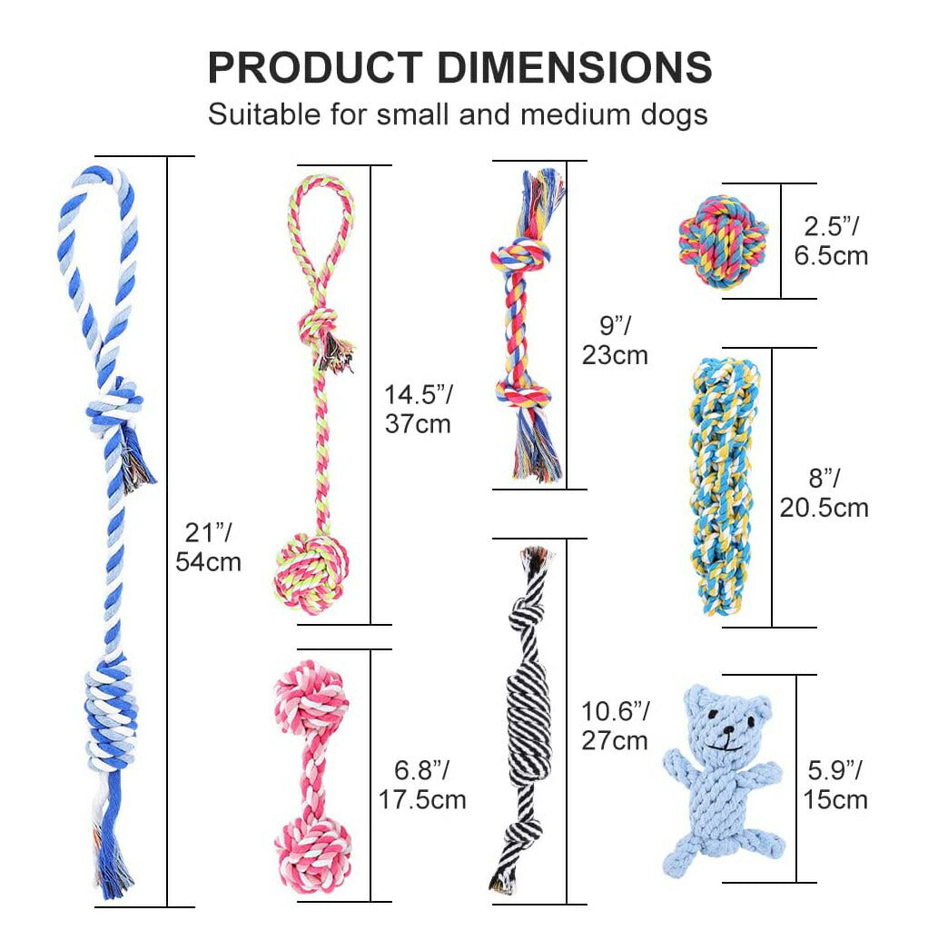 【エクスプレス便】PLUTUS PET Dog Chew Toys 犬のための噛むおもちゃ8個セット 100%天然コットン製 犬 おもちゃ 歯の掃除