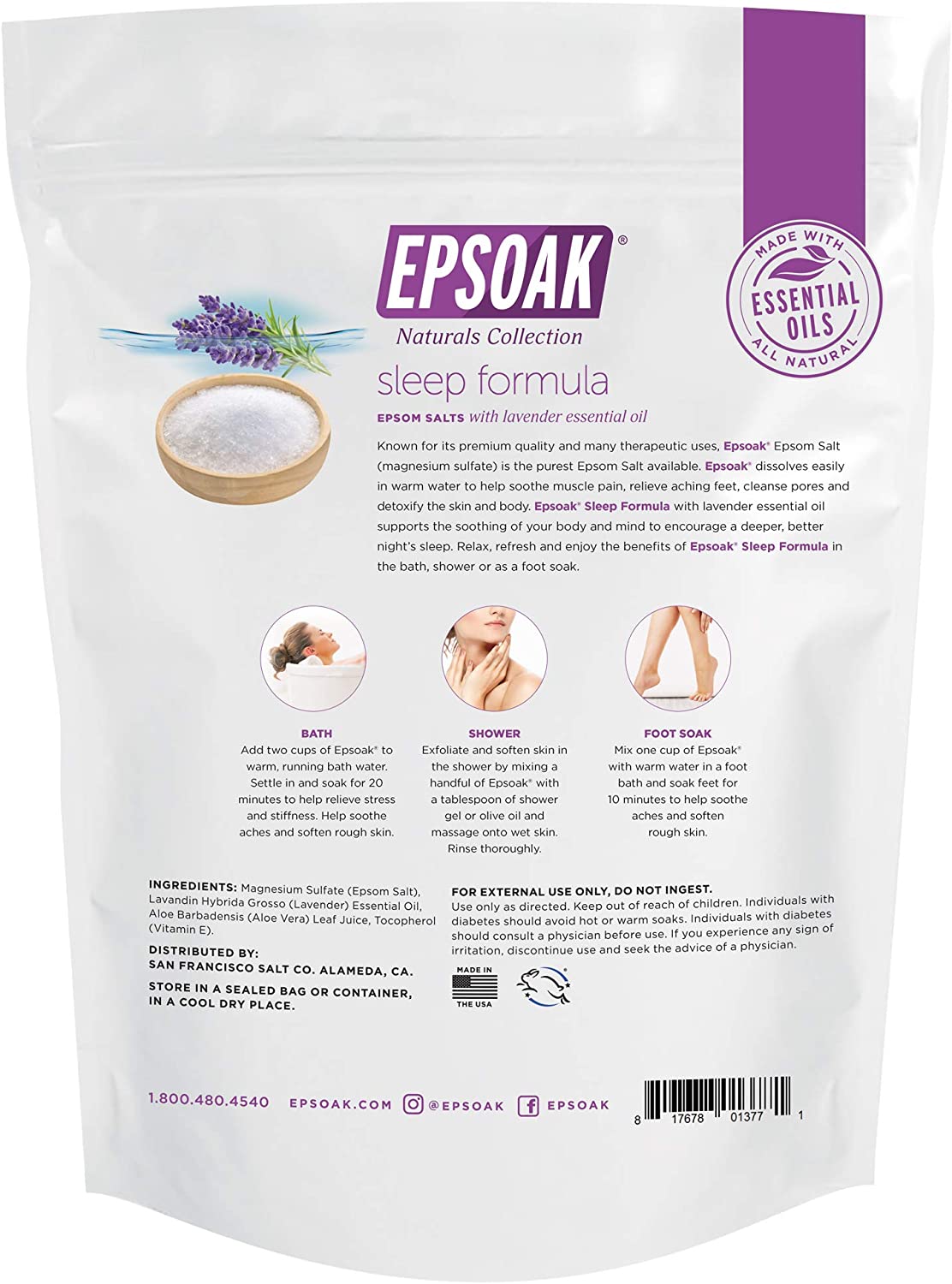 【エクスプレス便】Epsoak エプソーク バスソルト 2lb ラベンダー お風呂 バス リラックス スパ アロマ 安眠 筋肉痛 睡眠