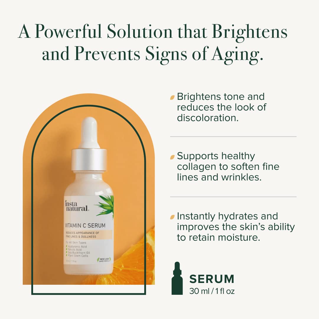 【追跡可能海外メール便】insta natural Vitamin C Serum 1oz インスタナチュラル ビタミンC美容液 ヒアルロン酸 フェルラ酸 シーバックソーンオイル 植物幹細胞