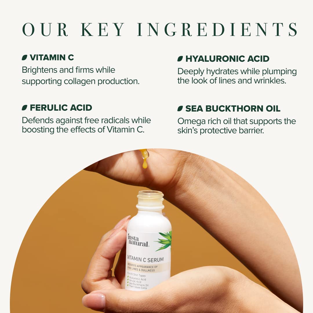 【追跡可能海外メール便】insta natural Vitamin C Serum 1oz インスタナチュラル ビタミンC美容液 ヒアルロン酸 フェルラ酸 シーバックソーンオイル 植物幹細胞