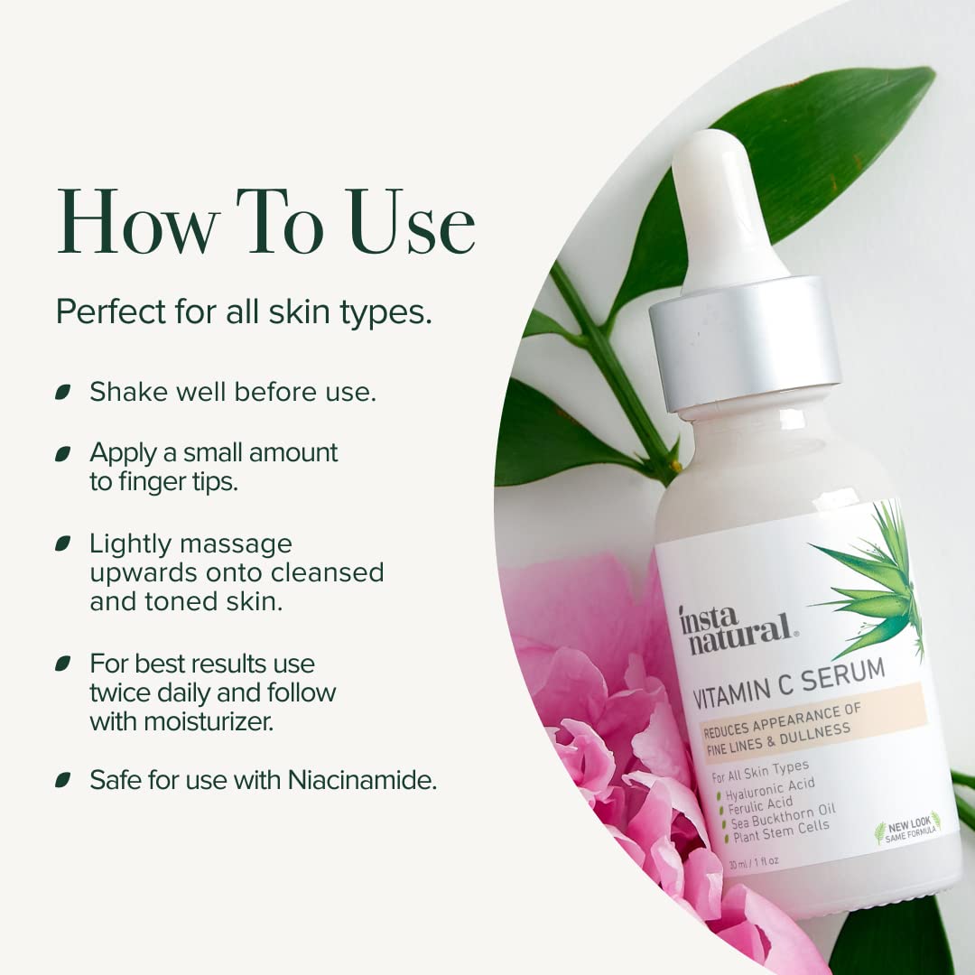 【追跡可能海外メール便】insta natural Vitamin C Serum 1oz インスタナチュラル ビタミンC美容液 ヒアルロン酸 フェルラ酸 シーバックソーンオイル 植物幹細胞