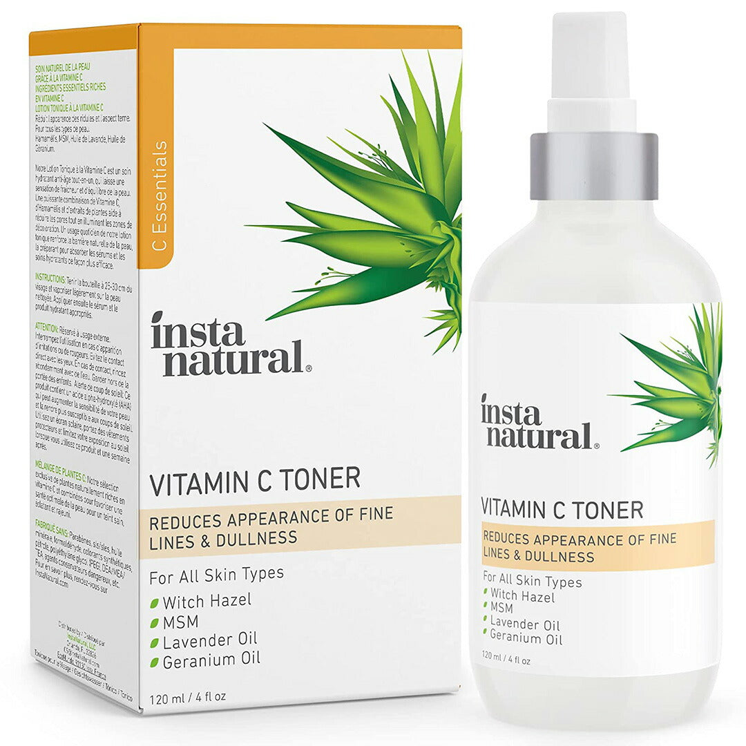 【エクスプレス便】insta natural Vitamin C Toner 4oz インスタナチュラル ビタミンCトナー 化粧水 120ml ビタミンC ウィッチヘーゼル MSM ラベンダーオイル ゼラニウムオイル スキンケア 美容 クリーム