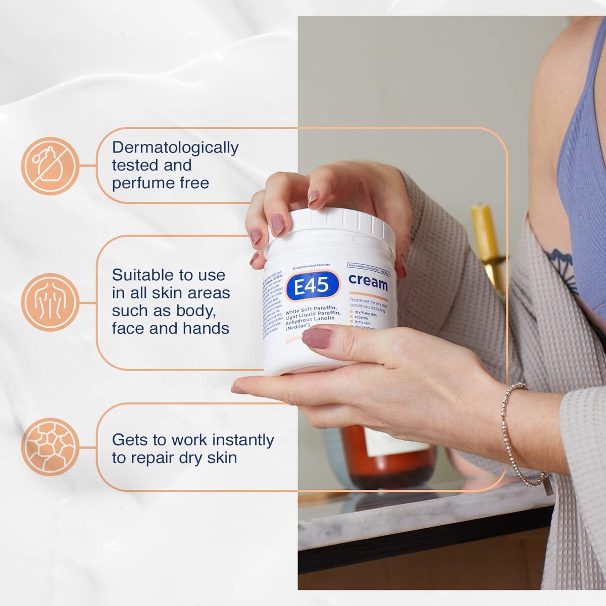 【エクスプレス便】E45 ボディークリーム E45 Dermatological Cream Treatment for Dry Skin Conditions (350g)