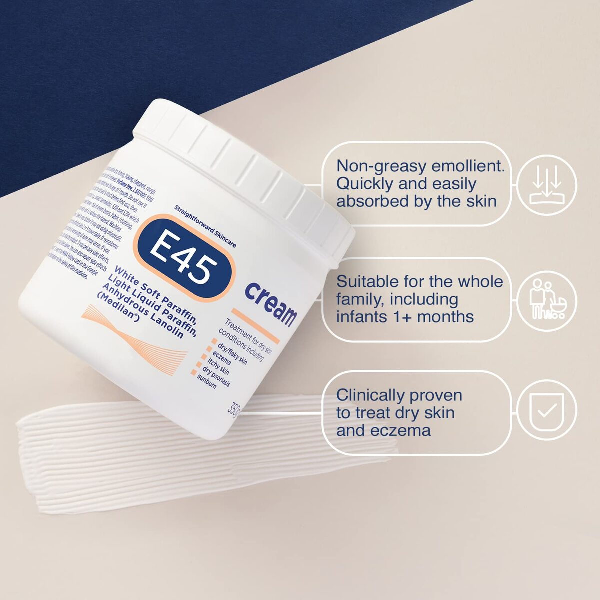 【エクスプレス便】E45 ボディークリーム E45 Dermatological Cream Treatment for Dry Skin Conditions (350g)