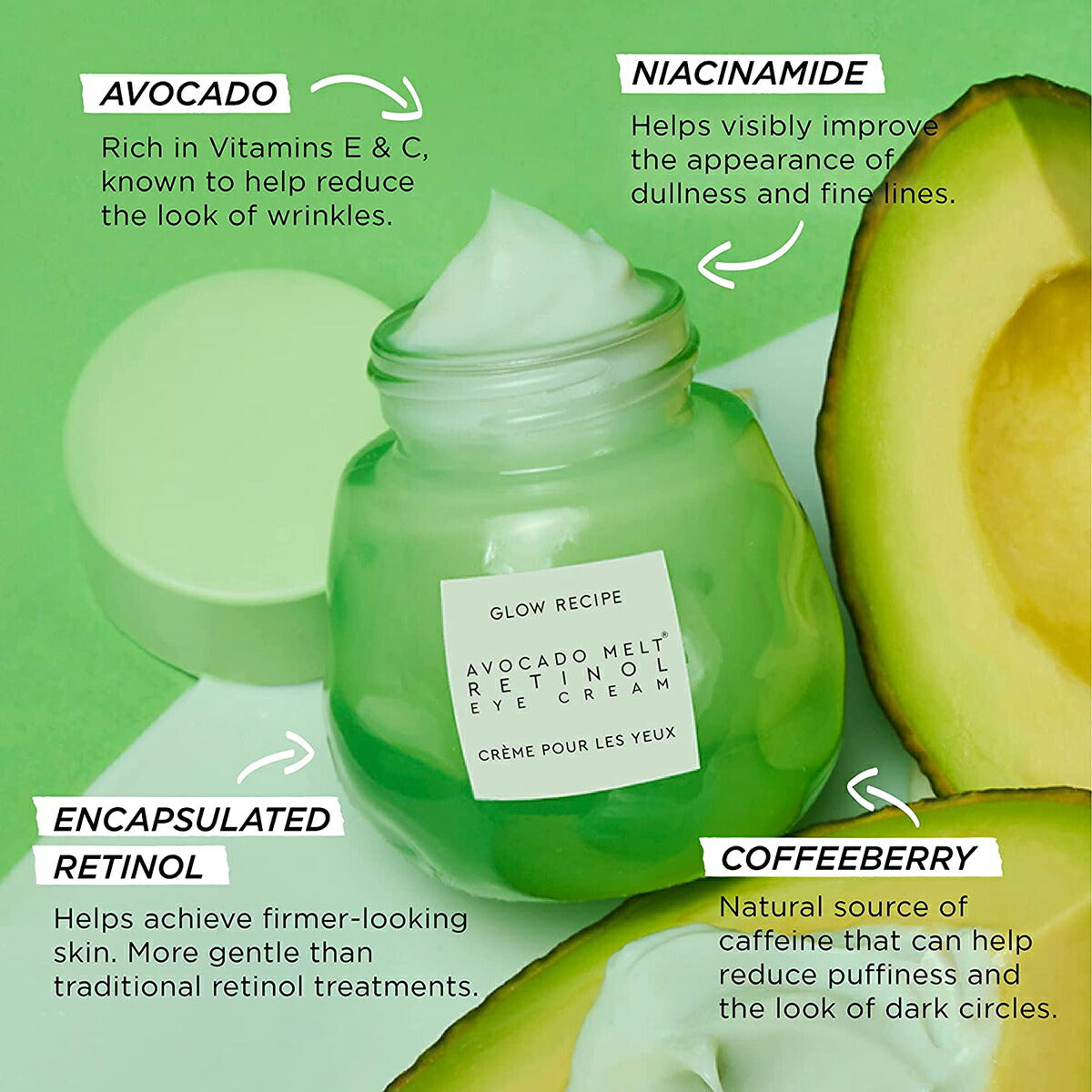 【エクスプレス便】グロウレシピ アボカド メルト レチノール アイクリーム 15ml Glow Recipe Avocado Melt Retinol Eye Cream 目元 引き締め 保湿 レチノール ビタミンE ビタミンC