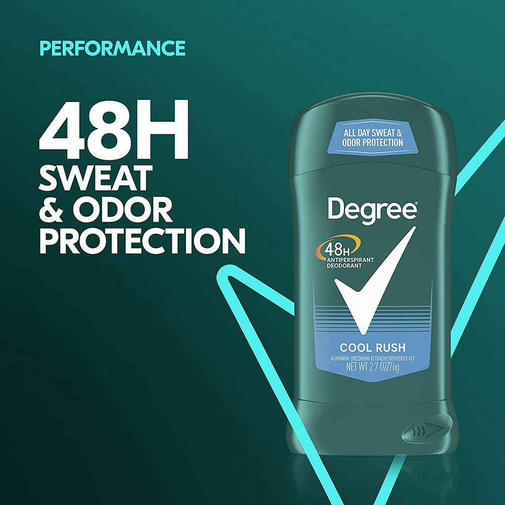 【追跡可能海外メール便】Degree Men Antiperspirant Deodorant 48-Hour Odor Protection Cool Rush Mens Deodorant Stick 2.7 oz クールラッシュ デオドラント 汗 ニオイ対策に 76g <br>制汗剤 汗染み