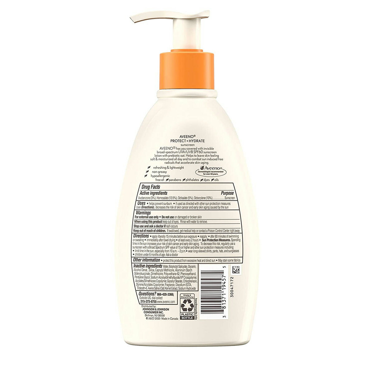 【エクスプレス便】【Aveeno】Protect + Hydrate Moisturizing Body Sunscreen Lotion With Broad Spectrum SPF 60 12oz アビーノ 日焼け止め SPF 60 354ml 顔用 ボディ用日焼け止め オーツ麦 パラベンフリー 低刺激