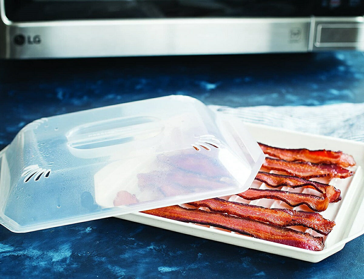 【追跡可能海外メール便】Nordic Ware Bacon Rack with Lid Whiteノルディックウェア ふた付きコンパクトベーコンラックキッチン用品 電子レンジ調理 簡単調理 耐熱