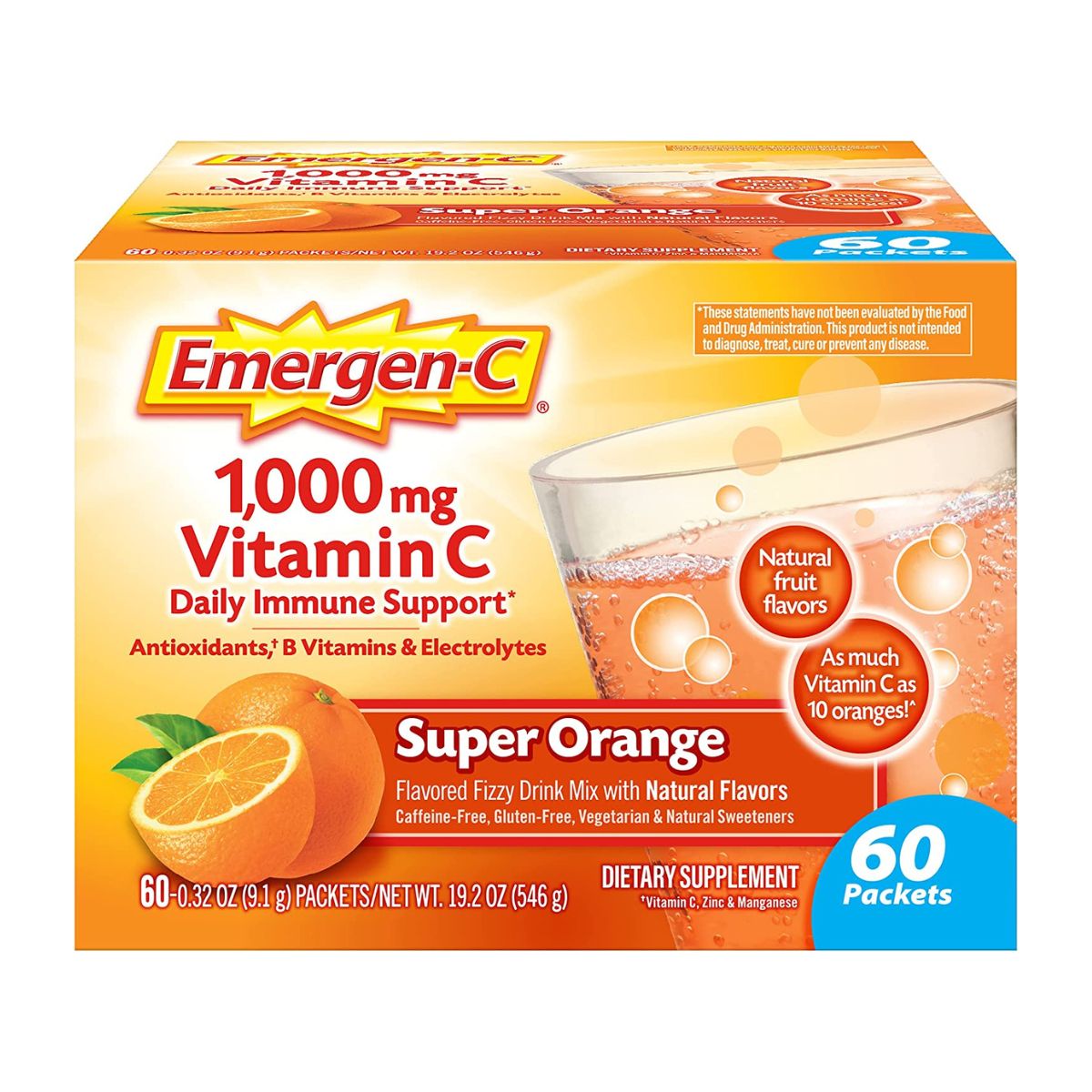 【エクスプレス便】Emergen-C 1000m エマージェンシーC オレンジ味 60包 546g ビタミンCパウダー 免疫サポート オレンジ10個分 サプリメント