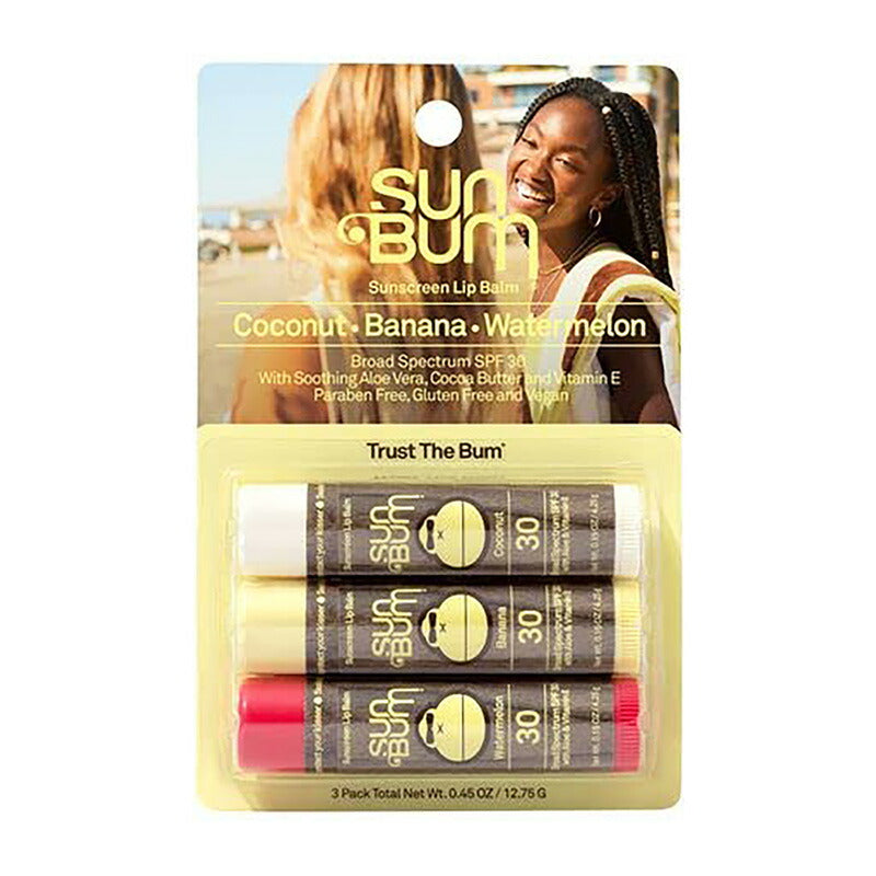 【追跡可能海外メール便】Sun Bum SPF 30 Sunscreen Lip Balm 0.15oz Pack of 3 サンバム 日焼け止め リップバーム 4.25g  3本セット SPF30 バラエティパック  乾燥 うるおい 保湿 リップ リップケア リップクリーム