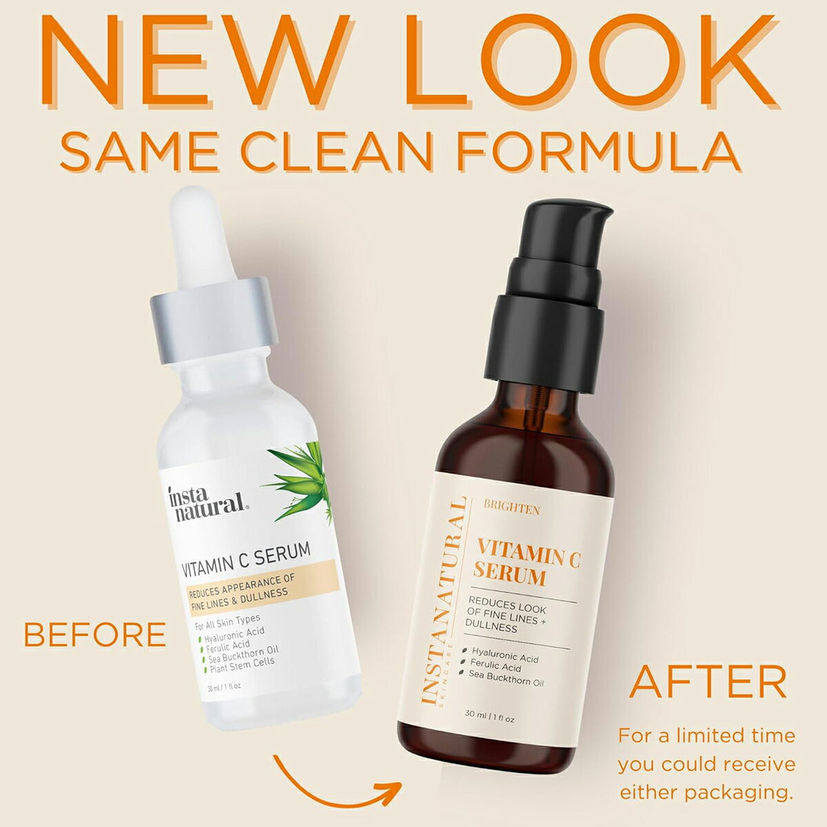 【追跡可能海外メール便】insta natural Vitamin C Serum 1oz インスタナチュラル ビタミンC美容液 ヒアルロン酸 フェルラ酸 シーバックソーンオイル 植物幹細胞