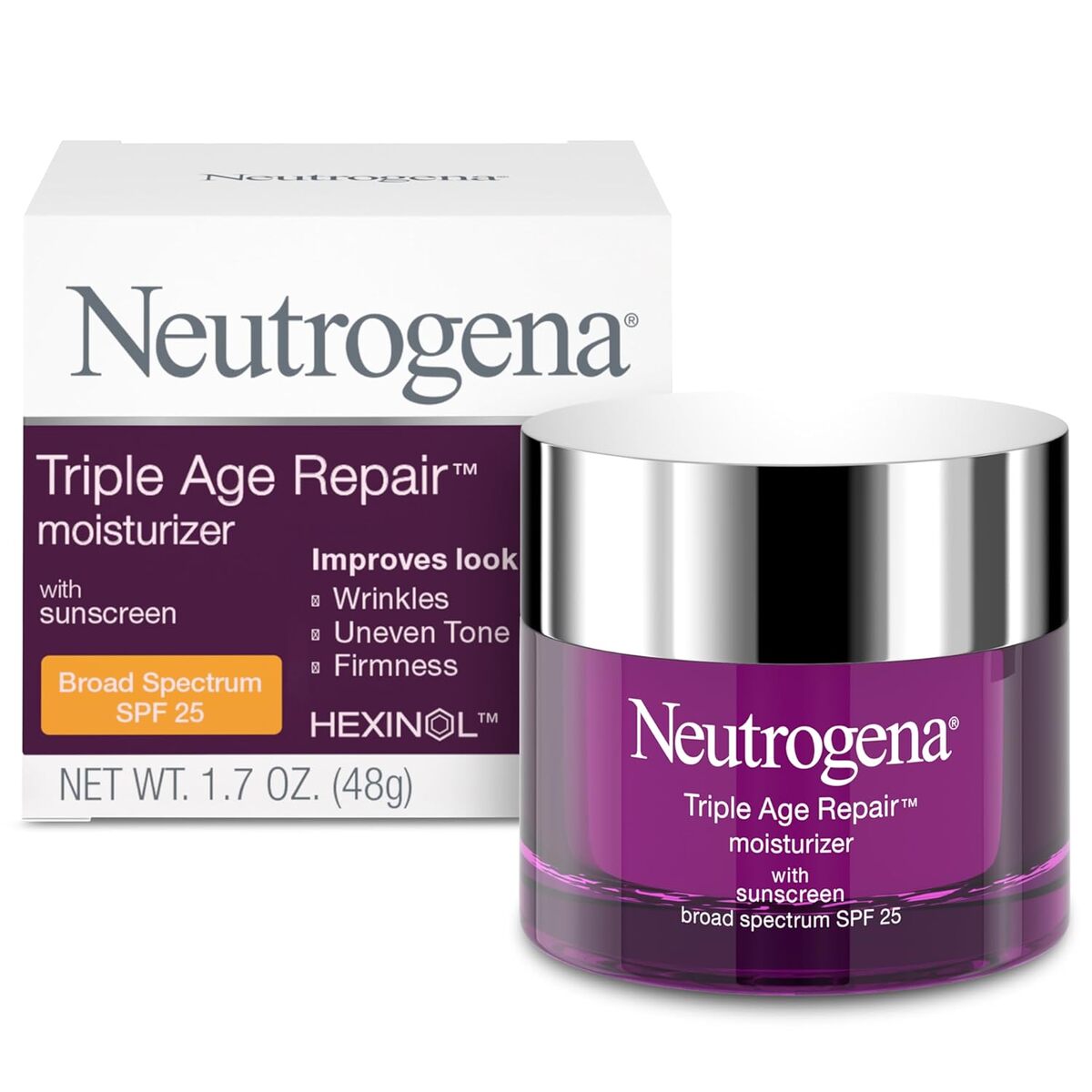 【エクスプレス便】 ニュートロジーナ トリプル エイジ リペア デイリー フェイシャルモイスチャライザー1.7 oz Neutrogena Triple Age Repair Daily Facial Moisturizer with SPF 25 Sunscreen & Vitamin C, Firming Anti-Wrinkle Face & Neck Cream for Dark Spots, Glycerin & Shea Butter, 1.7 oz