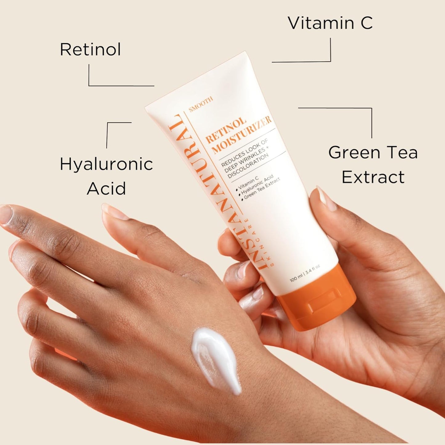 【エクスプレス便】insta natural Retinol Moisturizer 3.4oz インスタナチュラル レチノールモイスチャライザー 100ml ビタミンC ヒアルロン酸 スキンケア 美容 クリーム