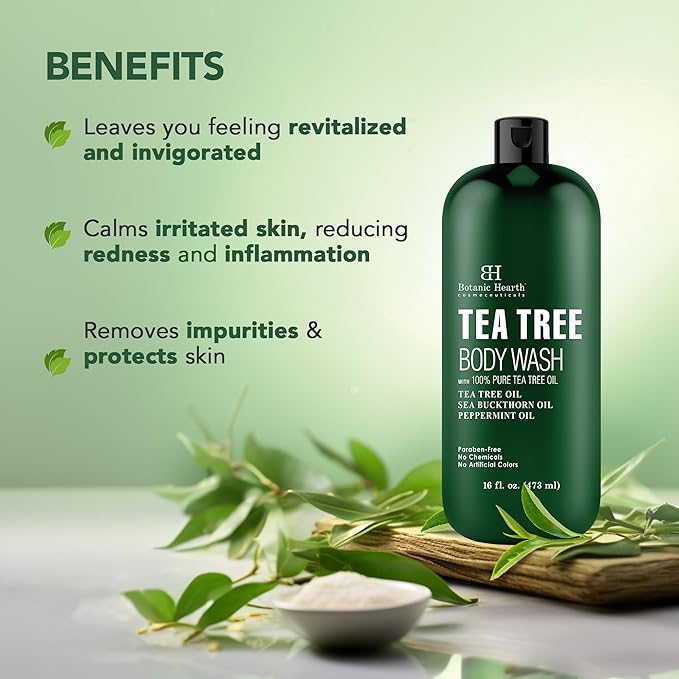 【エクスプレス便】Botanic Hearth Tea Tree Body Wash Nails Ringworms Jock Itch Acne Eczema & Odor Soothes Itching Healthy Naturally Scented16oz ボタニック ハース ティー ツリー ボディ ウォッシュ 473ml