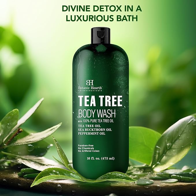 【エクスプレス便】Botanic Hearth Tea Tree Body Wash Nails Ringworms Jock Itch Acne Eczema & Odor Soothes Itching Healthy Naturally Scented16oz ボタニック ハース ティー ツリー ボディ ウォッシュ 473ml