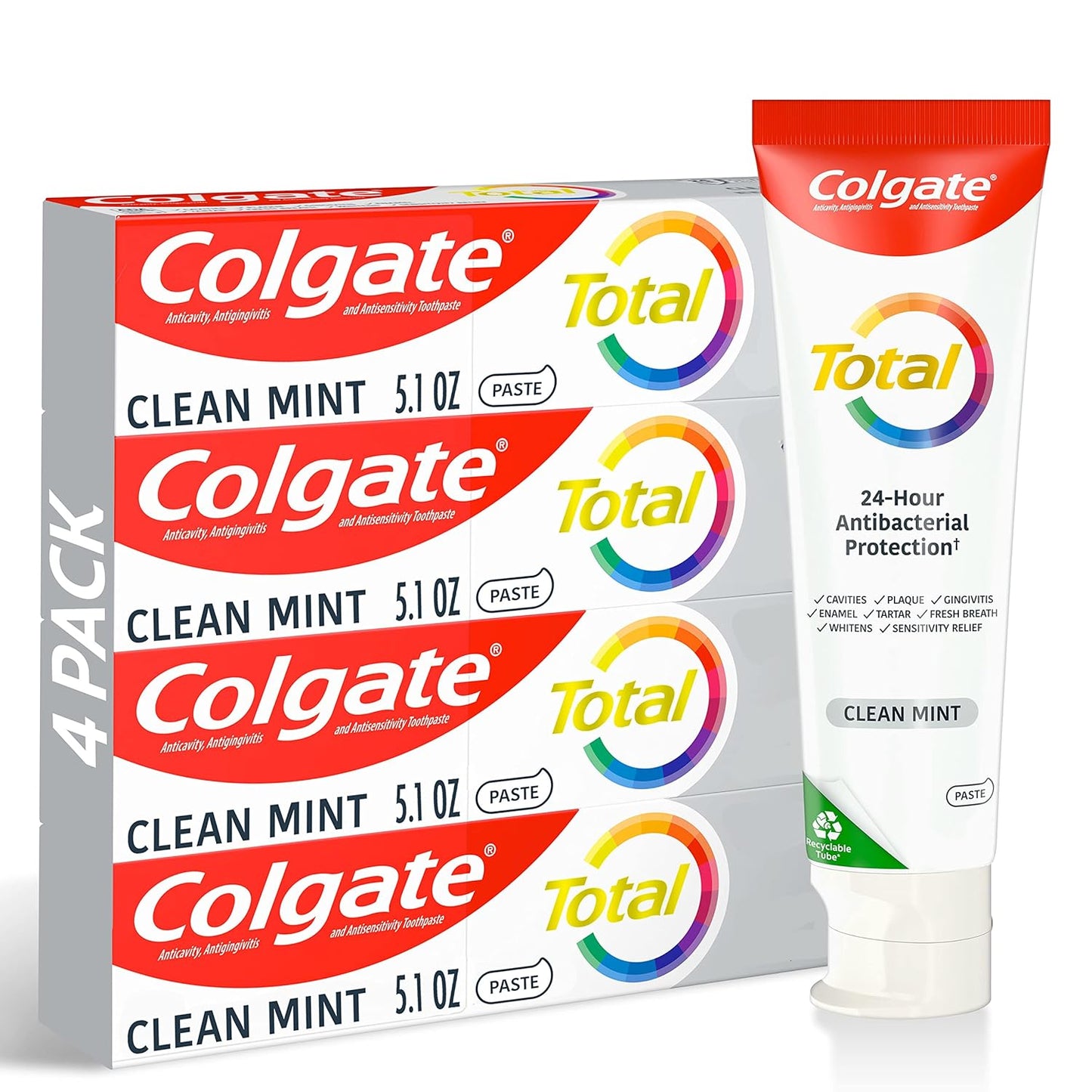 【エクスプレス便】【 お得な4本セット】コルゲート Colgate Total Clean Mint Toothpaste Freshens Breath Whitens Teeth and Provides Sensitivity Relief Clean Mint Flavor 4 Pack 5.1 Oz トータル クリーン ミント 歯磨き粉 白い歯 知覚過敏 フレーバー 4 パック