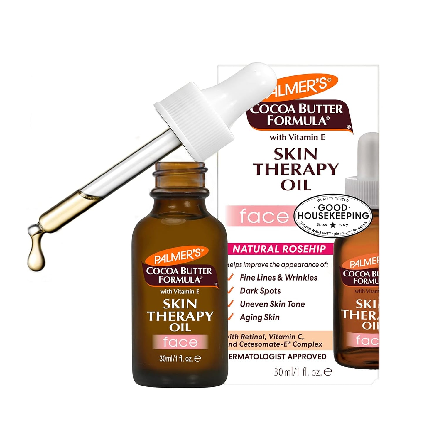 【追跡可能海外メール便】Palmer's Cocoa Butter Formula Moisturizing Skin Therapy Oil for Face with Vitamin E Rosehip 1 oz パルマーズ ココアバター保湿スキンセラピーオイル ローズヒップ 30ml