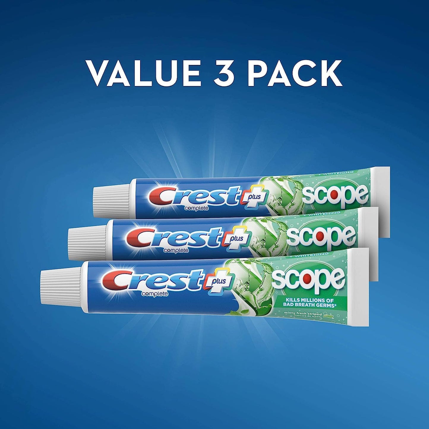 【エクスプレス便】3 本セット Crest + Scope Complete Whitening Toothpaste, Minty Fresh 5.4oz<br> クレスト コンプリート ホワイトニング歯磨き粉 ミント フレッシュ 153g